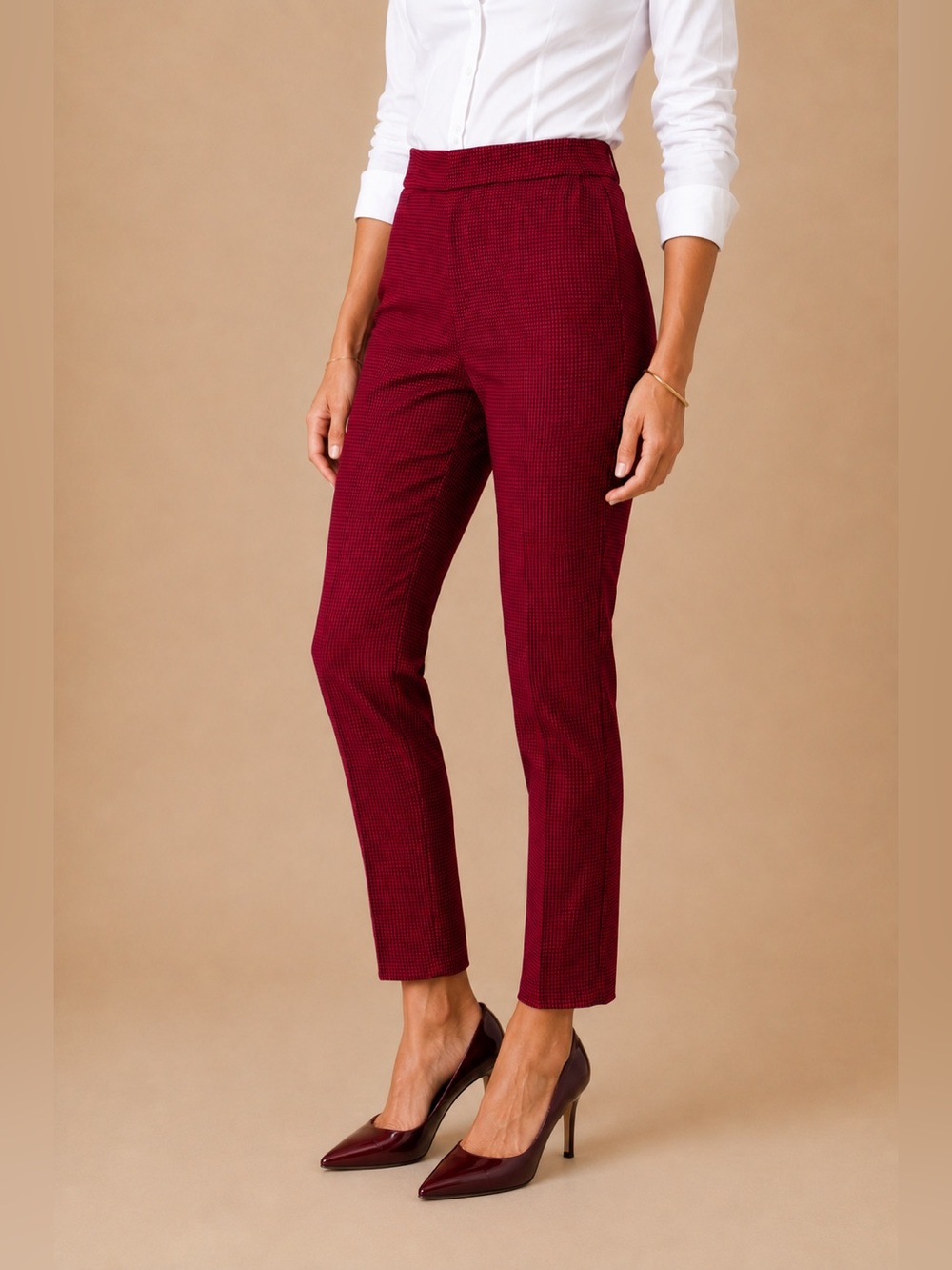 Talbots Petite Red And Black Gingham Check Plaid Chatham Ankle Mid Rise Pants